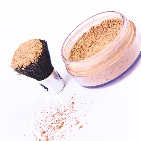 makeup brush and powder isolatedの写真素材