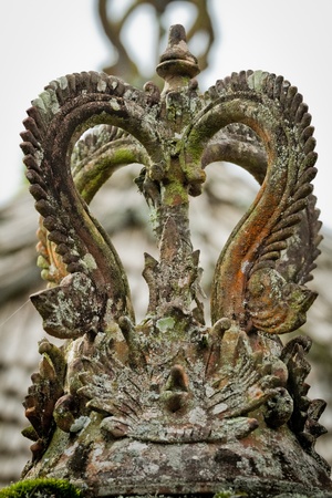festive decoration of hindu temple Pura Ulun Danu Batur, Bali, Indonesiaの写真素材