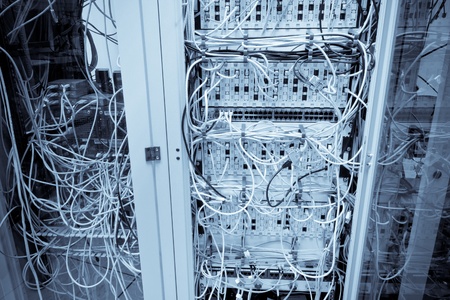 cables connected to web hosting terminalの写真素材