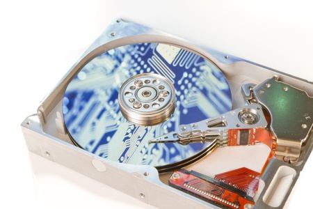close up of hard disk with abstract reflection
