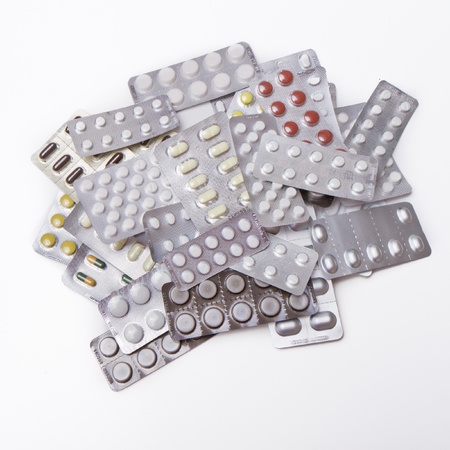 pile of pills in blister packsの写真素材
