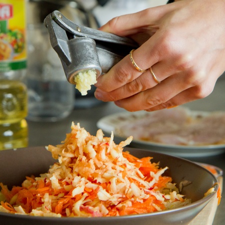 process of making vegetable saladの写真素材