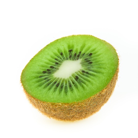 sliced kiwi fruit isolated on whiteの写真素材