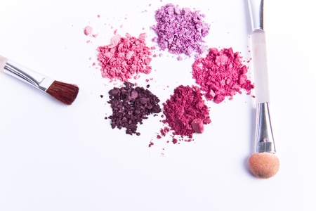 eyeshadow palette with brush on white backgroundの写真素材