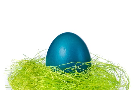 painted easter egg in a nestの写真素材