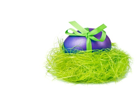 painted easter egg in a nest