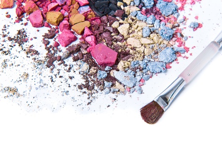 eyeshadow mix with brush on white backgroundの写真素材