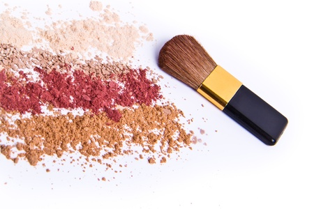 makeup powder with brush white backgroundの写真素材