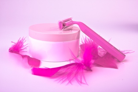 depilation set on pink backgroundの写真素材