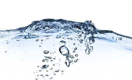 splashing water with bubbles shot on white backgroundの写真素材