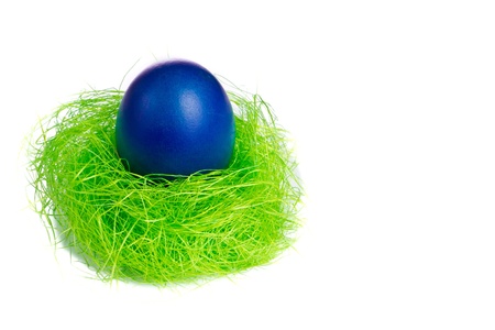 painted easter egg in a nestの写真素材
