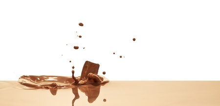 chocolate splash closeup isolated on white backgroundの写真素材