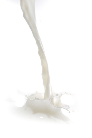 pouring milk splash isolated on white backgroundの写真素材