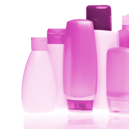 set of cosmetic bottles isolated on white backgroundの写真素材