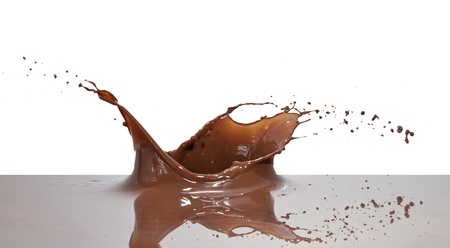 chocolate splash closeup isolated on white backgroundの写真素材