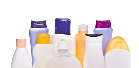 set of cosmetic bottles isolated on white backgroundの写真素材