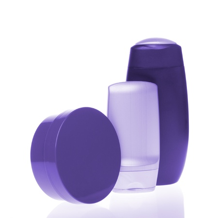 set of cosmetic bottles isolated on white background