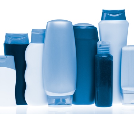 set of cosmetic bottles isolated on white backgroundの写真素材