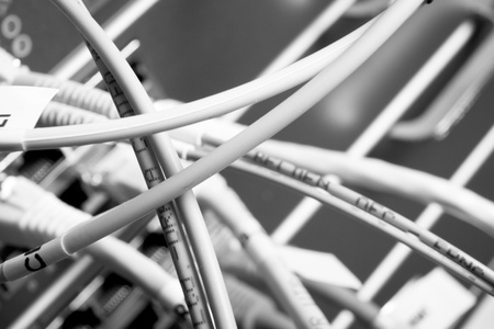 optic fiber cables connected to data centerの写真素材