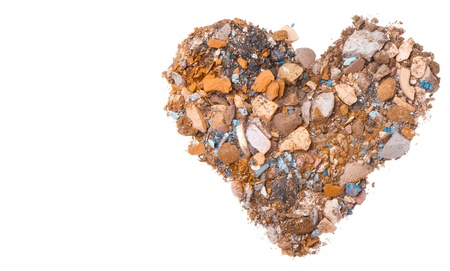 heart shaped crushed eyeshadows isolated on white backgroundの写真素材