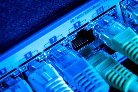 network cables connected to hubの写真素材