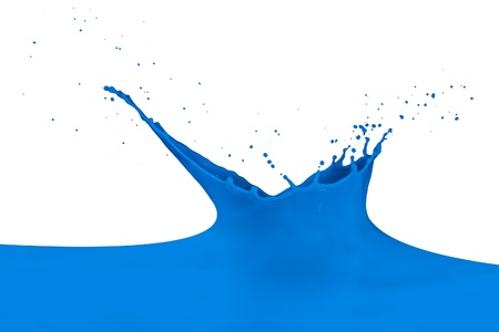 blue paint splashing isolated on whiteの写真素材