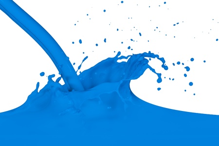 blue paint splashing isolated on whiteの写真素材