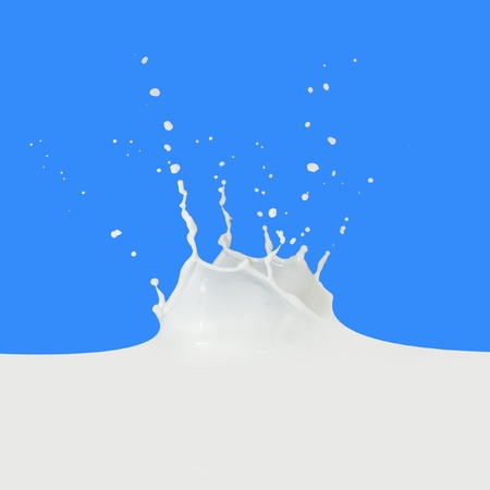 splashing milk isolated on blue backgroundの写真素材