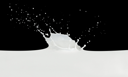 splashing milk isolated on black backgroundの写真素材