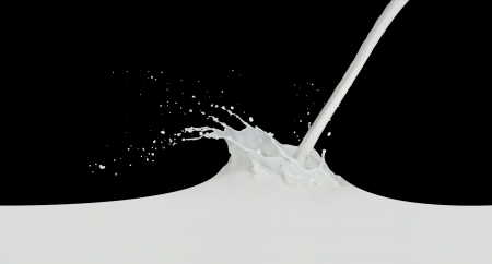 splashing milk isolated on black backgroundの写真素材