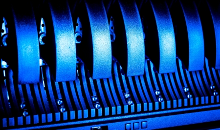 Detail of hard drive cluster in data centerの写真素材