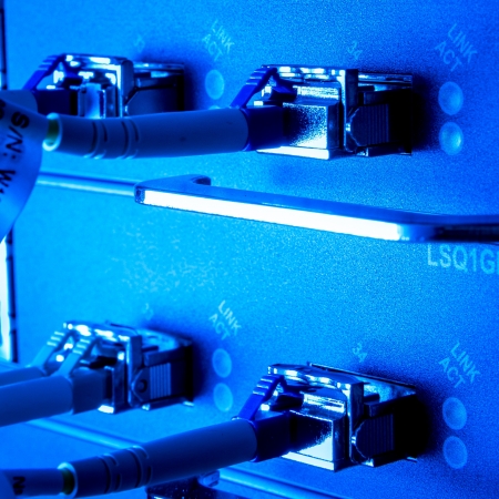optic fiber cables connected to data centerの写真素材