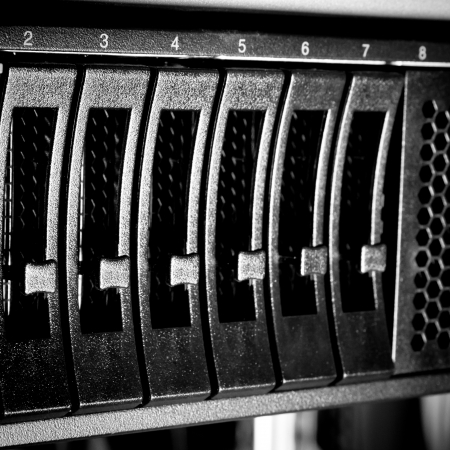 Detail of hard drive cluster in data centerの写真素材