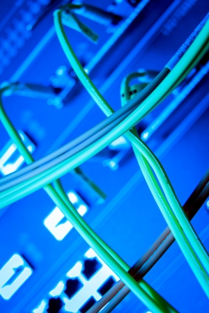 optic fiber cables connected to data centerの写真素材