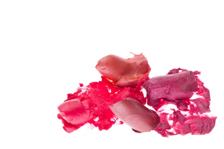 crushed lipsticks isolated on white backgroundの写真素材