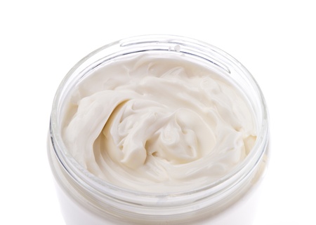 cosmetic cream in container isolated on white backgroundの写真素材