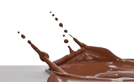 chocolate splash closeup isolated on white background