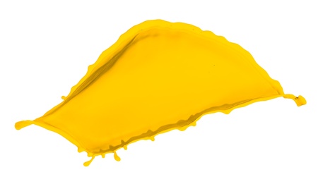yellow paint splash isolated on white backgroundの写真素材