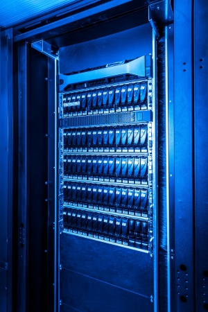close-up of hard drives in data centerの写真素材
