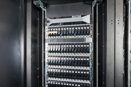 close-up of hard drives in data centerの写真素材