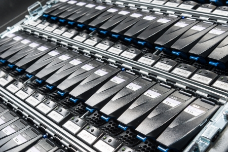 close-up of hard drives in data centerの写真素材