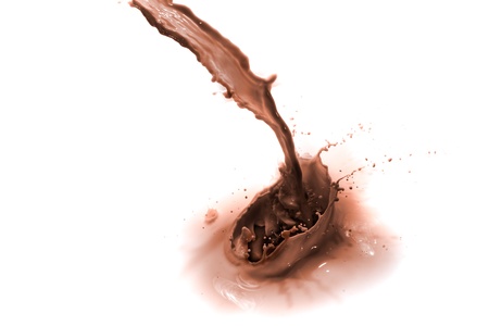 pouring chocolate drink, isolated on white backgroundの写真素材