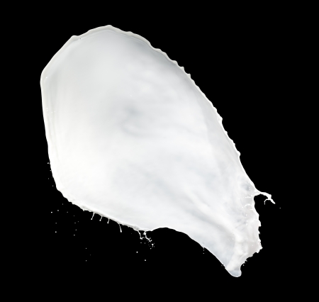 milk splash isolated on black backgroundの写真素材