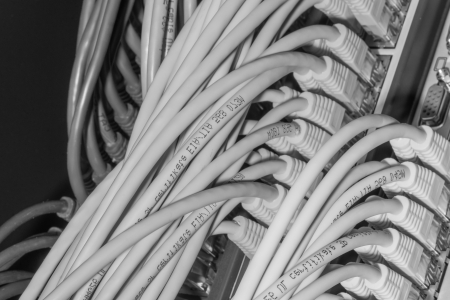 network cables connected to switch - closeup of data center hardware