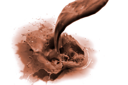 pouring chocolate drink, isolated on white の写真素材