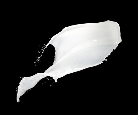 milk splash isolated on black の写真素材
