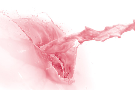 pouring strawberry milk, isolated on white backgroundの写真素材