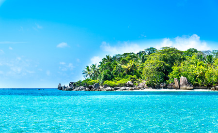 tropical lagoon with distant island