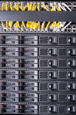 network cables connected to switch - closeup of data center hardware
