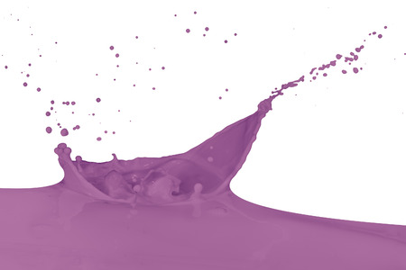 violet paint splashing isolated on whiteの写真素材
